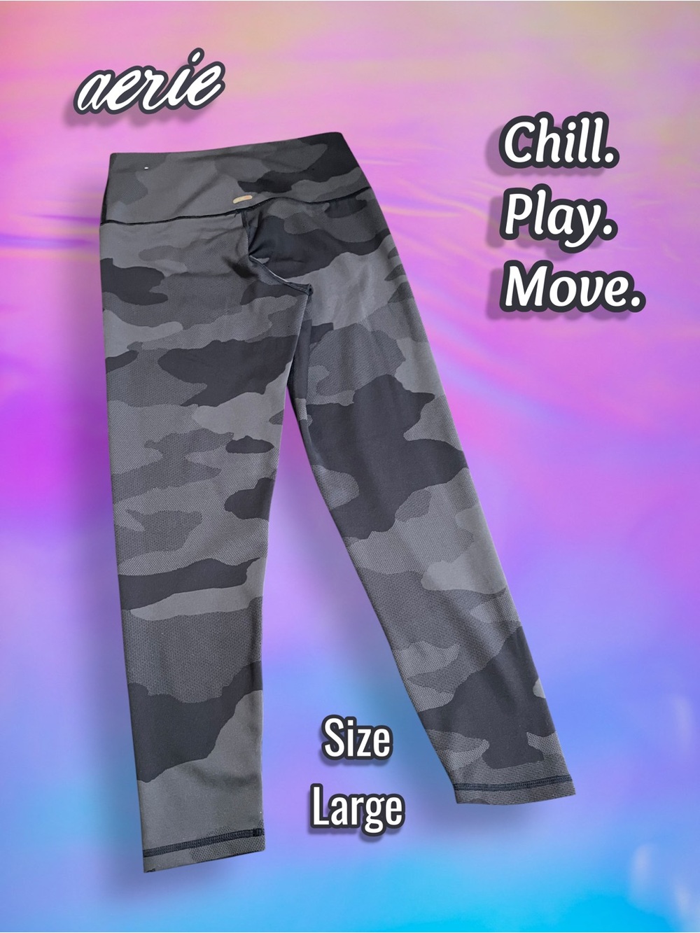 Aerie Chill. Play. Move. Camo Hi Waist Leggings Navy Blue Women's Large